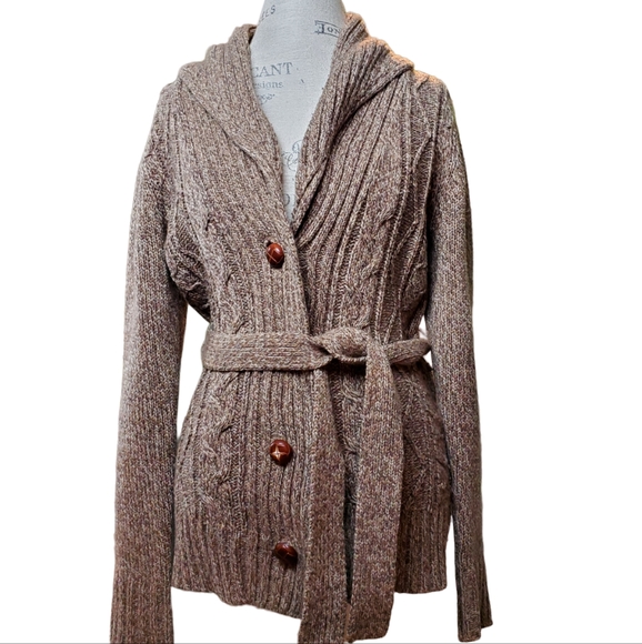 Jessica Sweaters - JESSICA | Cable Knit 100% Acrylic Marbled Cardigan 4 buttons with belt (Size M)